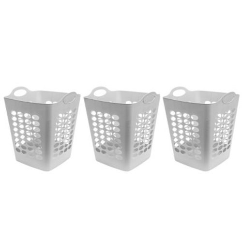 Mainstays Flexible Plastic Square Laundry Hamper, 3 Pack, White