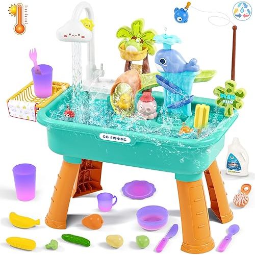 2025 Upgraded Water Table for Toddlers 1-3 3-5 with Electric Water Pump, Toddler Water Play Table|Beach Outdoor Toys, Water Table for kids ages 4-8, Summer Gift for Girl Boy 3 4 5 6 7 8, Orange&Green