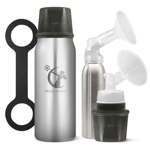 Breastmilk Chiller Reusable Storage Container by CERES CHILL | Keeps Milk Safe for up to 20 Hours | Connects w/Major Pumps (Per My Last Email Steel)