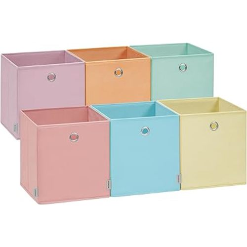 SONGMICS Storage Cubes, Set of 6 Foldable Storage Boxes, 10.2 x 10.2 x 11 Inches, Closet Organizers for Shelf, Rainbow Storage Bins, Colorful Fabric Bins for Bedroom, Living Room URFB226X01