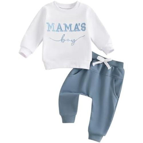 Toddler Baby Boy Fall outfit Mama's Boy Letter Embroidery Sweatshirt Top Elastic Pants Set Cute 2pcs Winter Clothes