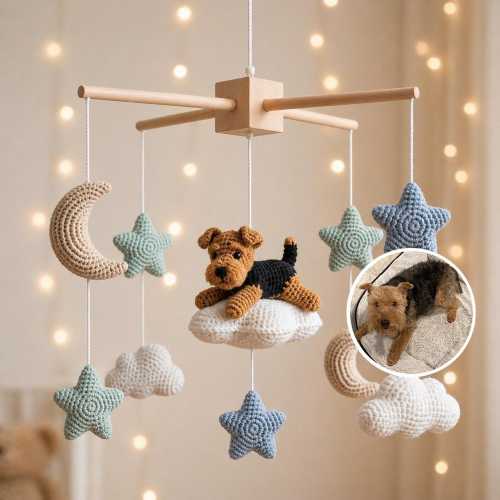 Baby Mobile with Crocheted Dog Cat, Custom Crochet Dog Cat, Nursery Mobile For Baby, Baby Crib Mobile, Nursery Worker Gift, First Month Gift