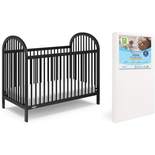 Graco Olivia 3-in-1 Convertible Crib and Premium Crib & Toddler Mattress Bundle, Black