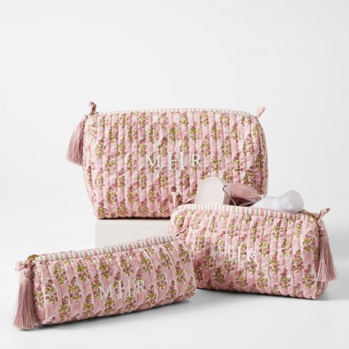 Block Print Quilted Cosmetic Pouch, Set of 3