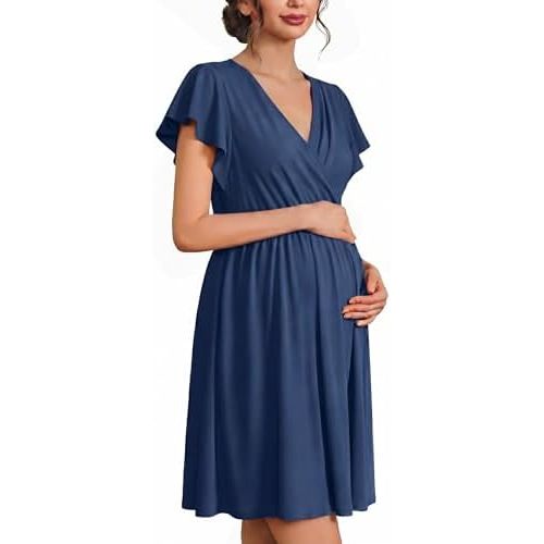 Ekouaer Cotton Labor and Delivery Gown for Hospital 3 in 1 Nursing Nightgown for Breastfeeding Short Sleeve Maternity Dress