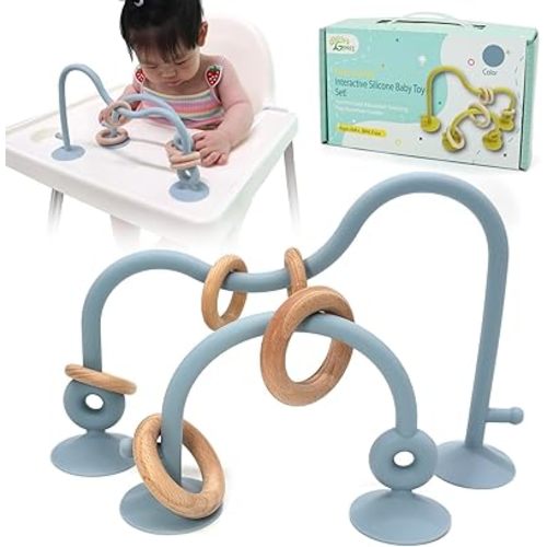 Gogzy - Parent-Child Interactive Silicone Baby Toy Set - Suction Cups Education Teething Toys for Infant Toddler Ages 6M+, BPA Free (Blue)