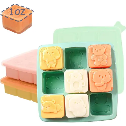 Silicone Freezer Tray with Lid, Food Storage Container for Homemade Baby Food, Vegetable, Fruit Purees, Breast Milk Feeder & Mini Nibble Combo, Breastmilk Popsicle Molds, 3 Pack (S)