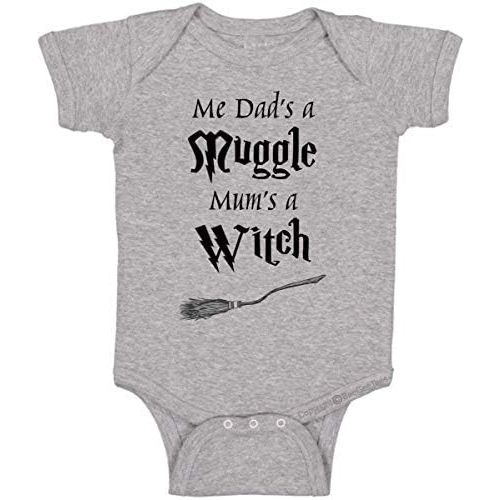 Me Dad's A Mug Mum's A Witch Funny Baby Cute Wizard Bodysuit