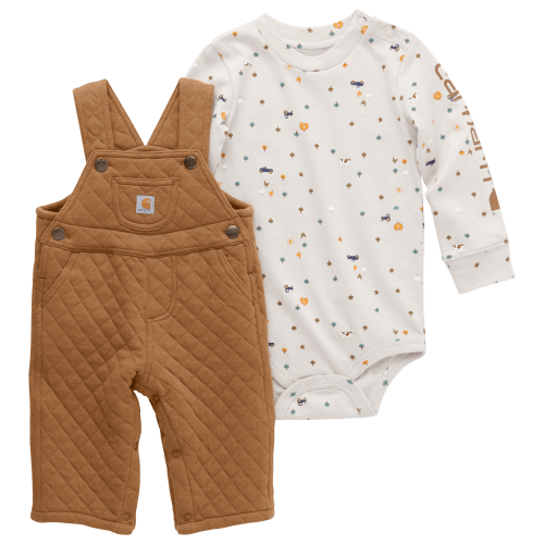 Carhartt Printed Long-Sleeve Bodysuit and Quilted Fleece Overalls Set for Babies