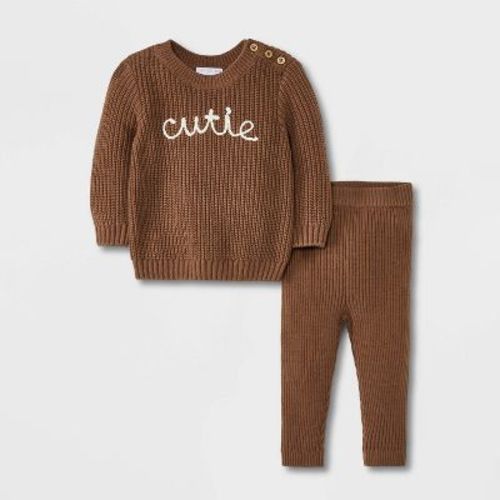 Grayson Mini Baby Cutie Embroidered Pullover Sweater & Leggings Set - Brown 0-3m