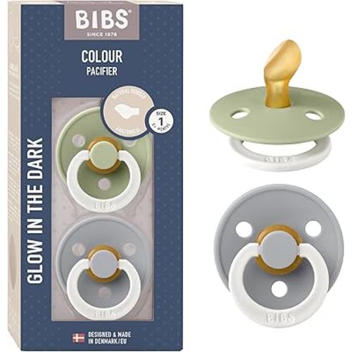 BIBS Pacifiers 0-6 Months | 2-Pack Soothers | BPA-Free Anatomical Nipple | Made in Denmark | Sage Glow/Cloud Glow Colour Pacifier