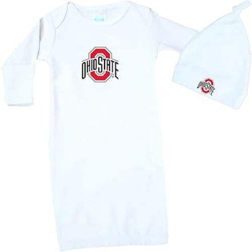 Ohio State Buckeyes Baby Layette Gown and Knotted Cap Set 0-3 Months