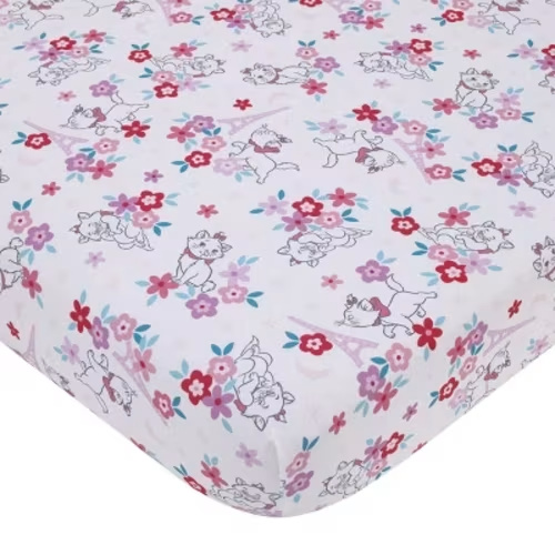 NoJo Disney Aristocats Pink, White, and Teal, Marie Super Soft Nursery Fitted Crib Sheet