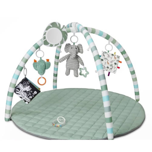 Blissful Diary Baby Play Gym Mat, Play Mat Activity Mat with 6 Detachable Toys for Stage-Based Sensory & Motor Skill Development, Easy to Install & Clean, Baby Essentials Gift, Sage Green