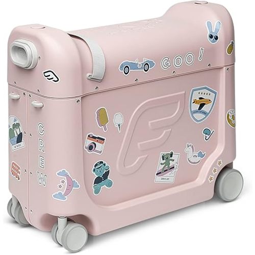 Stokke JetKids BedBox, Pink Lemonade - Kid's Ride-On Suitcase & In-Flight Bed - Help Your Child Relax & Sleep on the Plane - Approved by Many Airlines - Best for Ages 3-7