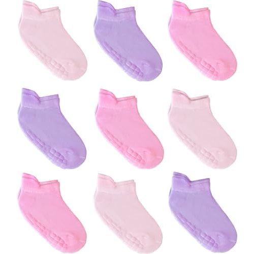 Simply Kids Non-Slip Toddler Ankle Socks (9 Pairs) – Superior Grip, Soft Cotton, for Active Baby Girls & Boys (Ages 0-7)