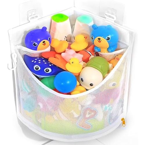 KPH Bath Toy Organizer, Large Capacity Corner Hanging with Mesh bath toy storage, Quick Drying
