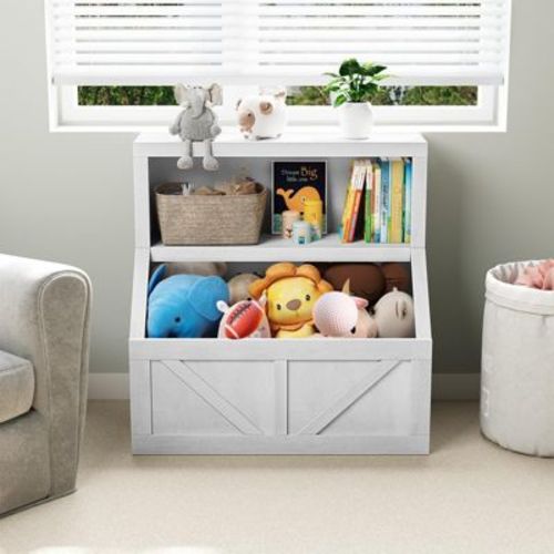 Wooden Kids Bookshelf & Toy Organizer with Large Cubbies for Playroom, Bedroom & Classroom - Vintage White