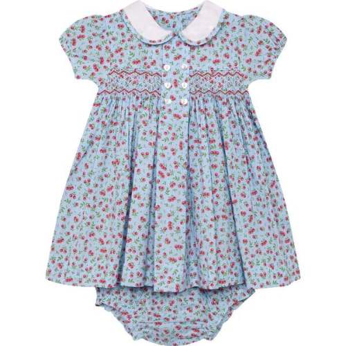 Hand-Smocked Baby Dress Peyson, baby blue cherry - Question Everything Dresses | Maisonette