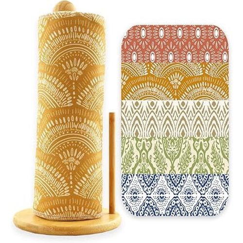 25 Pack Reusable Paper Towels, Paperless Towels Roll Washable Cotton Cloth for Kitchen Towels Zero Waste Products Alternative Paper Towels Alternative (Bohemian)