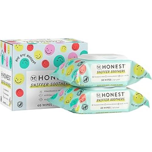 The Honest Company Plant-Based Snot Removing Wipes | Soothing Nose + Face Wipes with Aloe | Hypoallergenic for Sensitive Skin, EWG Verified | Fragrance Free, 60 Count