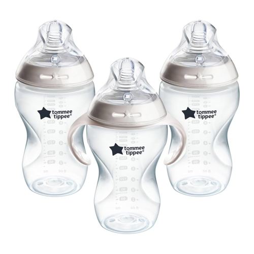 Tommee Tippee Natural Start Baby Bottle, 11oz, Thicker Feed, Breast-Like Nipple for Babies 6 Months+, Clear, 3 Count