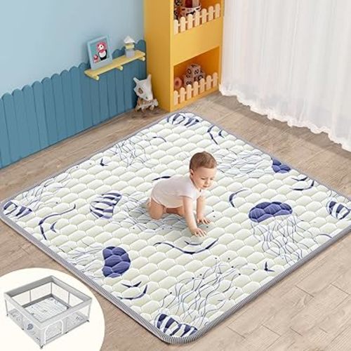 47x47 Baby Play Mat for Playpen - Soft & Thick Play Mat for Baby - Non-Slip Safe Baby Crawling Mats for Floor - Foldable Cushion Play Mat for Babies Toddlers Machine Washable for Easy Care