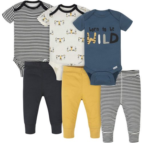 Onesies Brand Unisex Baby 3 Outfit Bundle Mix Match Newborn to 12m Pants Set - 3 Onesies 3 Pants Outfit Bundle Mix N Match Newborn to 12m - Black Yellow Tiger Stripe - 3-6 Months