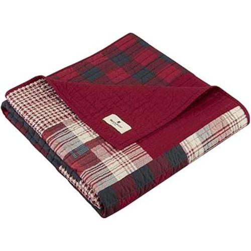Woolrich Luxury Quilted Throw - Cabin Lifestyle, Patchwork with Moose Design All Season, Lightweight and Breathable Cozy Bedding Layer Throws for Couch Sofa, 50" W x 70" L, Sunset Red