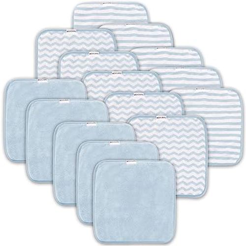 15 Pack Baby Washcloths - Super Soft Absorbent Wash Cloths for Boy and Girl, Newborn Essentials Baby Clothes, Gentle on Sensitive Skin for Face and Body, 10" by 10" Aquamarine