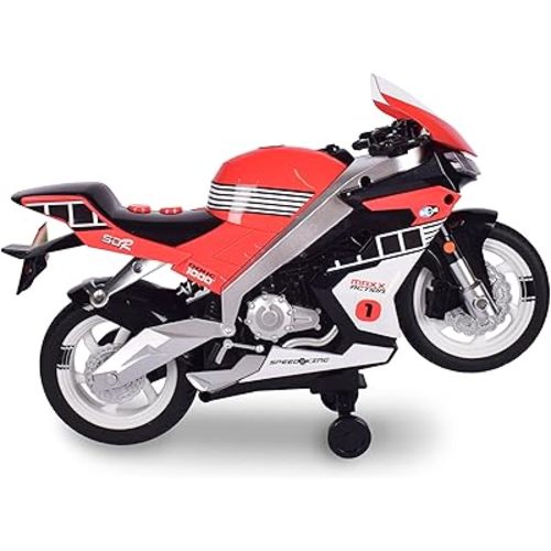 Sunny Days Entertainment Maxx Action Super Bike with Wheelie Feature – Red Motorized Toy Motorcycle for Boys & Girls | Light & Sound Vehicle for Kids