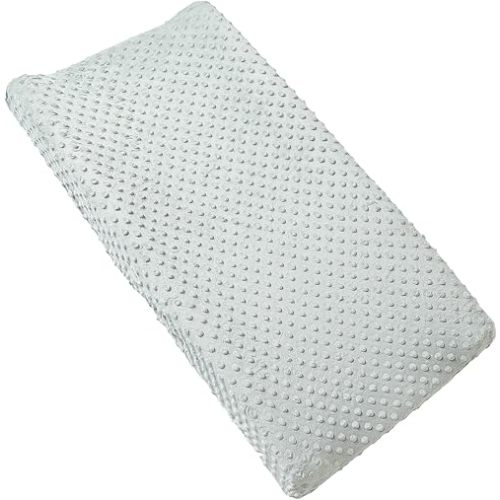 Solid Changing Table Pad Cover Cradle Sheet, Fits 32"/34''x16 Contoured Diaper Changing Pad, Ultra Soft Cozy Dots Plush Changing Table Covers, Breathable Wipeable Removable (Sea Foam)