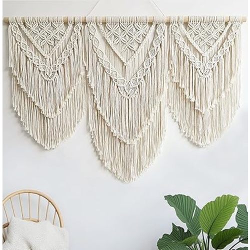 oiikain Large Handmade Boho Macrame Wall Hanging Tapestry - Chic Bohemian Woven Home Decor art for Living Room, Bedroom, and Wedding Parties(Double Layer,43''*32'')