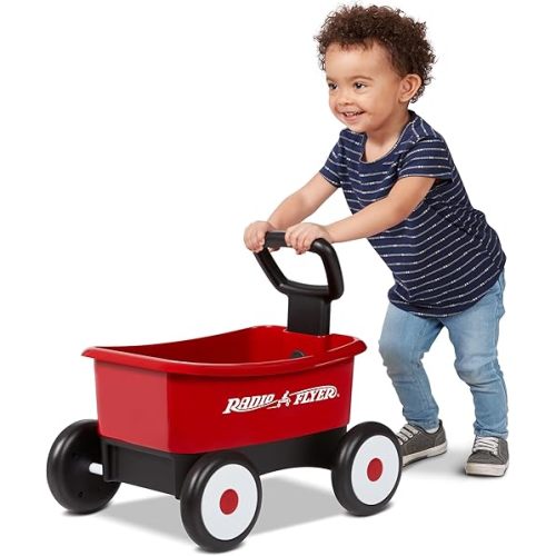 Baby Walker Wagon, Baby Toy Cart, Wagon for Kids, Toddler Toys 1-2, Radio Flyer Push & Pull Walker, Red, for Ages 1-4 Years