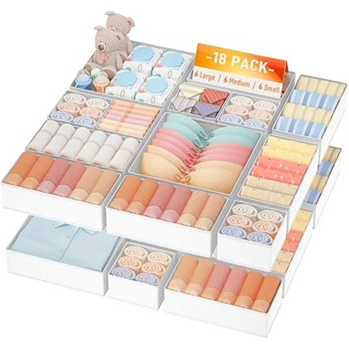 DIMJ Drawer Organizer Clothes Storage - 18 Pack Baby Dresser Organizer for Nursery, Foldable Closet Drawer Organizer Bins for Bedroom Organization, Fabric Storage Dividers for Socks, Underwears, Bras
