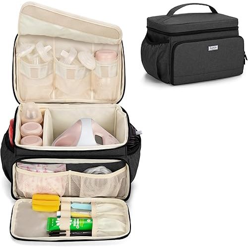 Luxja Breast Pump Bag Compatible with Spectra S1 and S2, Pumping Bag for Breast Pump and Extra Parts (Suitable for Home or Travel Use), Black (Patent Pending)