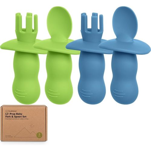 KeaBabies 4-Pack Silicone Baby Spoons and Forks Set - Baby Led Weaning Utensils 6-12 Months, Self Feeding Toddler Spoon & Fork for Training, Teething, Easy to Hold, BPA-Free Silicone (Kea)