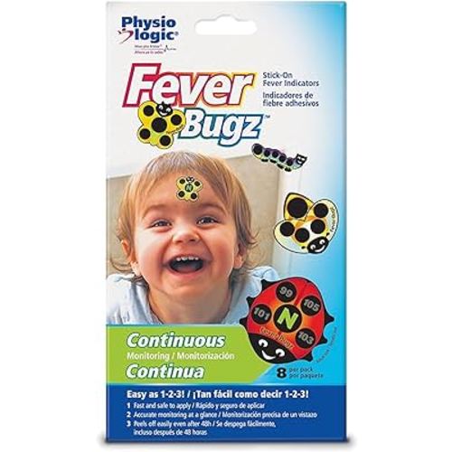 Physio Logic Fever-Bugz Indicator, Allows to Continuously Monitor Fever or Temperature for Up to 48 Hours, Colorful Stick-on that is Safe, Accurate, and Fast