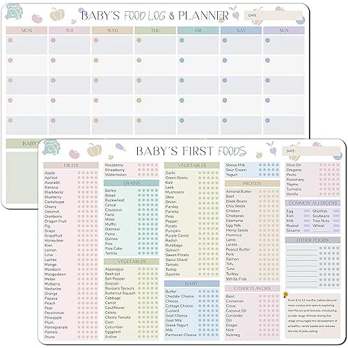 2 Pack Baby First Food Checklist, Baby Led Weaning Supplies, First Foods Tracker Fridge Magnet & Daily Food Log Meal Planner, 12"x8" Dry Erase Nutrition Poster, 101 Foods Before 1 Checklist Magnet