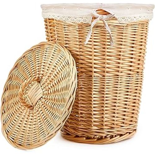Handwoven Wicker Laundry Hamper with Removable Liner Bags,90L Capacity,Dirty Clothes Hamper Laundry Basket with Lid,Natural