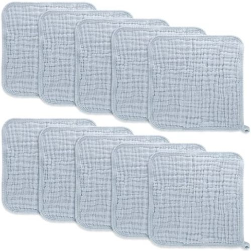 Baby Washcloths Muslin Cotton, Large 10”x10” by Comfy Cubs - Slate