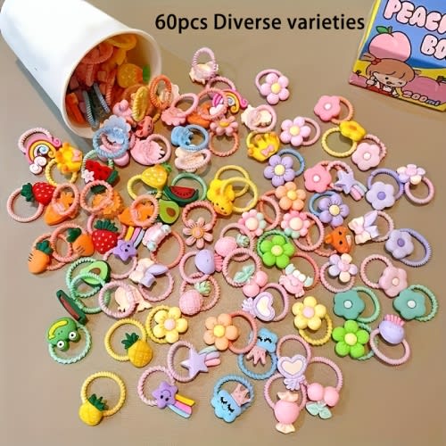 60pcs Cute Cartoon Animal & Floral Hair Accessory Set for Girls - Perfect Holiday Gift