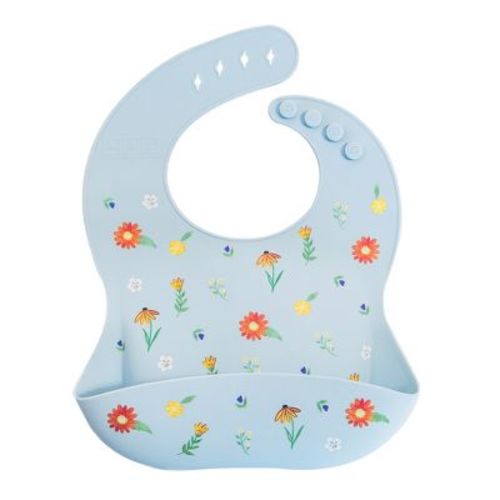 Austin Baby Co Mess Proof Silicone Bibs For Babies – High Quality, Bpa Free, Perfect Travel Toddler Bibs For Baby (wildflower Chambray Blue)