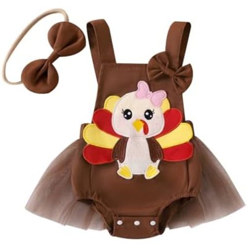 Baby Girl Thanksgiving Outfit Pumpkin Turkey Costumes Sleeveless Tulle Romper Newborn Halloween Outfit Girl