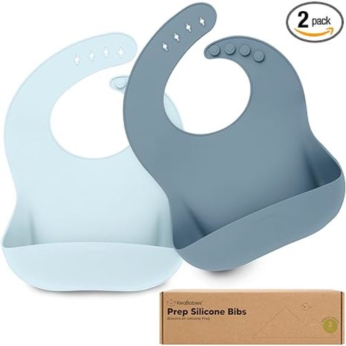 KeaBabies 2-Pack Silicone Baby Bibs for Eating - Sturdy Food-Grade Silicone Bibs for Babies Girl, Boy, Large Food Catcher, Clean & Put On Easily, Waterproof Toddler Feeding Essentials (Ocean)