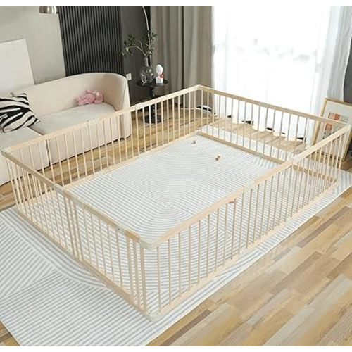 Baby Playpen Play Fence Gate Play Pen Wood Large,Playpens for Babies and Toddlers Kids Indoor,Baby Play Yards Gym