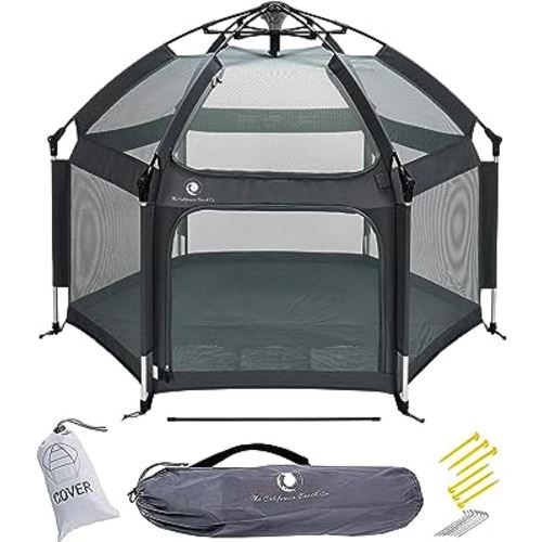 POP 'N GO Premium Indoor and Outdoor Baby Playpen - Portable, Lightweight, Pop Up Pack and Play Toddler Play Yard w/Canopy and Travel Bag - Dark Grey