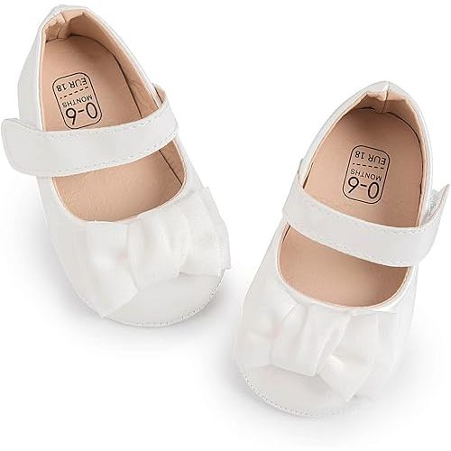 Baby Mary Jane Flats for Girls with Bowknot Cotton Anti Skid Sole Infant First Walker Princess Dress Crib Wedding Shoes