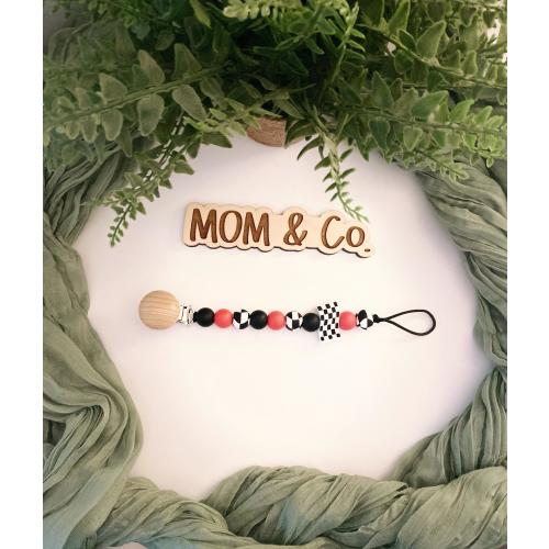 Racetrack Pacifier Clip / Safe / Unique / Baby / Boy / Girl / Cute / Moms / Dads / Gifts for Baby / Baby Shower / Checker Flag / Nursery