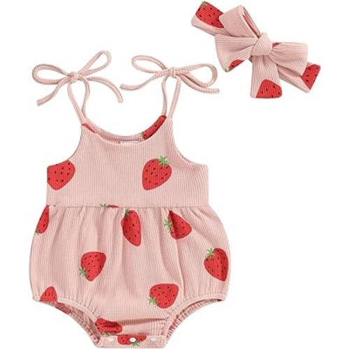 Kupretty Newborn Baby Girl Summer Clothes Waffle Knit Sleeveless Strap Daisy Romper Bodysuit Jumpsuit Cute Infant Clothing